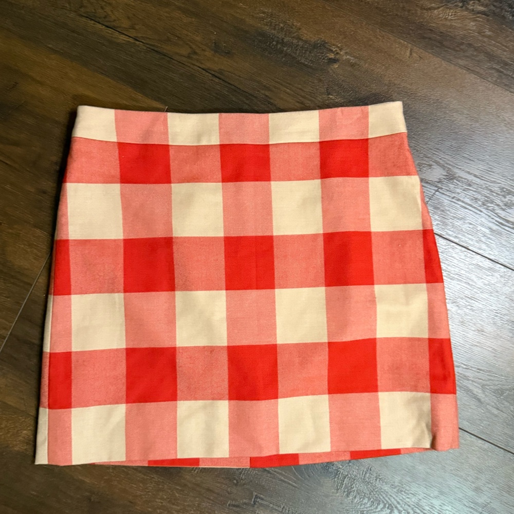 J. Crew Factory Red and Cream Gingham Mini A-Line Skirt